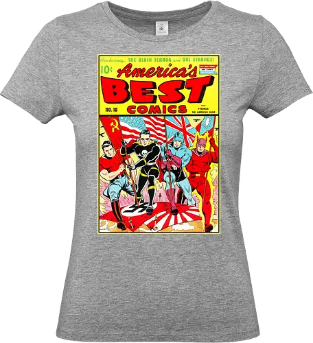 WWII Vintage Superhelden Krieg Comic Retro 1940er - vintage war comic shirt, golden age art tee, WWII heroes apparel, retro superhero shirt, 1940s comic art tee, war propaganda art shirt, vintage heroes clothing, retro comic cover tee, old school superhero apparel, wartime art shirt, pulp fiction heroes tee, vintage americana shirt, retro war art apparel, 1940s superhero tee, classic comic art shirt - Standard T-Shirt (Frauen)