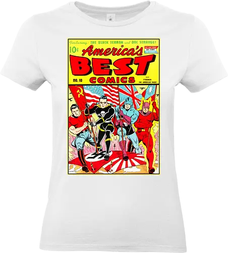 WWII Vintage Superhelden Krieg Comic Retro 1940er - vintage war comic shirt, golden age art tee, WWII heroes apparel, retro superhero shirt, 1940s comic art tee, war propaganda art shirt, vintage heroes clothing, retro comic cover tee, old school superhero apparel, wartime art shirt, pulp fiction heroes tee, vintage americana shirt, retro war art apparel, 1940s superhero tee, classic comic art shirt - Standard T-Shirt (Frauen)