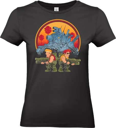 Heavy Machine Gun Sunset - metal slug, 90s, arcade, army, gamer, gaming, geek, military, nostalgia, old school, retro, shooter, soldier, vintage, war - Standard T-Shirt (Frauen)