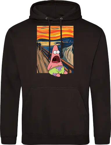 The Starfish Scream: Masterpiece Parody - Patrick Star shirt, The Scream parody tee, funny art mashup, meme graphic streetwear, Edvard Munch crossover, cartoon masterpiece apparel, nostalgic animation clothing, pop culture art shirt, screaming starfish design, art history meme merch - Standard Hoodie