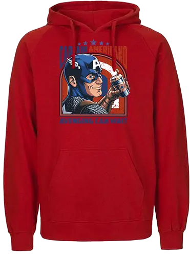 Kapitän Americano - Captain Americano, Superheldenparodie, Kaffeeliebhaber, lustiger Kaffee, Rache kann warten, Comic-Humor, Koffeinsüchtiger, lustiger Superheld, Kaffeewortspiel, Superheldenkaffee, Morgenkaffee, nerdiger Kaffee, Barista-Humor, Comicfan, patriotischer Superheld - Fairtrade Hoodie