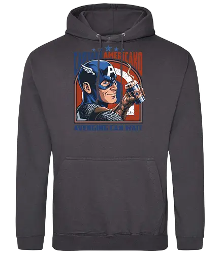 Kapitän Americano - Captain Americano, Superheldenparodie, Kaffeeliebhaber, lustiger Kaffee, Rache kann warten, Comic-Humor, Koffeinsüchtiger, lustiger Superheld, Kaffeewortspiel, Superheldenkaffee, Morgenkaffee, nerdiger Kaffee, Barista-Humor, Comicfan, patriotischer Superheld - Standard Hoodie