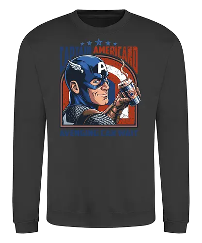 Kapitän Americano - Captain Americano, Superheldenparodie, Kaffeeliebhaber, lustiger Kaffee, Rache kann warten, Comic-Humor, Koffeinsüchtiger, lustiger Superheld, Kaffeewortspiel, Superheldenkaffee, Morgenkaffee, nerdiger Kaffee, Barista-Humor, Comicfan, patriotischer Superheld - Sweatshirt
