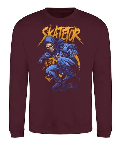 Skatetor – Skateboarding-Skeletor: Retro-Cartoon-Mashup - Skatetor, Skateboarding, Skateboarder, Retro-Cartoon, 80er-Jahre-Cartoon, Mashup, Vintage, Metallkunst, Totenkopf, Totenkopfkunst, Skateboard-Design, Skate-Art - Sweatshirt