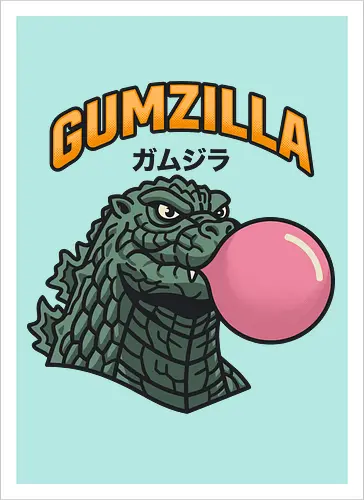 Retro Gumzilla Kaiju-Kaugummi-Parodie
