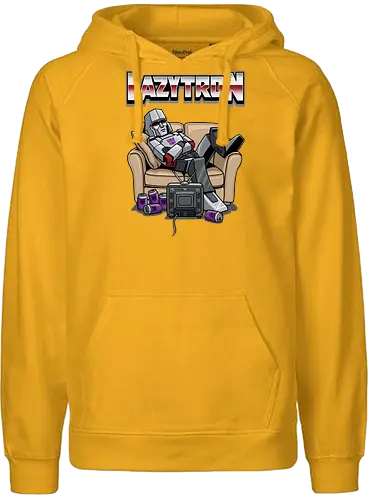 Lazytron: Megatron-Parodie – Lümmelnd auf der Couch - Decepticon, Parodie, faul, Lazytron, Couch-Potato, G1, 80er-Jahre-Cartoon, Retro, Cybertron, Energon, lustig, Roboter, Spielzeug-Parodie, Geek, Nerd, Decepticon-Shirt, Megatron-Kunst, lustiger Roboter, G1-Roboter-Parodie - Fairtrade Hoodie