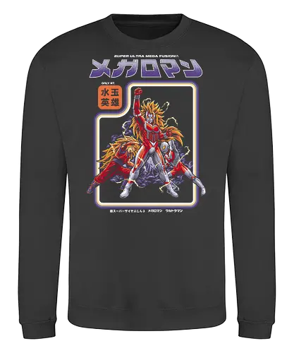 Megaloman Super Fusion Tokusatsu Anime Mashup - megaloman, ultraman, super saiyan, anime mashup, tokusatsu, super fusion, retro anime, japanese superhero, anime parody, 90s anime, 70s tokusatsu, shonen anime, kaiju fighter, otaku, manga parody - Sweatshirt