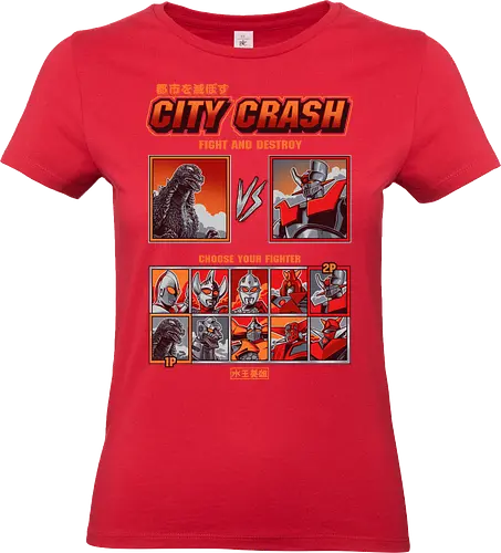 Kaiju vs. Mecha – Retro-Arcade-Kampfspiel - Kaiju vs. Mecha, Arcade-Kampfspiel, Wähle deinen Kämpfer, Retro-Gaming, Riesenmonster, Super-Roboter, Tokusatsu, Mecha-Anime, Retro-Arcade, Kampfspiel, Kaiju, Godzilla-Parodie, Retro-Gamer, Japanischer Roboter, 90er-Jahre-Arcade - Standard T-Shirt (Frauen)
