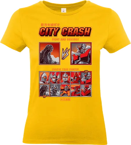 Kaiju vs. Mecha – Retro-Arcade-Kampfspiel - Kaiju vs. Mecha, Arcade-Kampfspiel, Wähle deinen Kämpfer, Retro-Gaming, Riesenmonster, Super-Roboter, Tokusatsu, Mecha-Anime, Retro-Arcade, Kampfspiel, Kaiju, Godzilla-Parodie, Retro-Gamer, Japanischer Roboter, 90er-Jahre-Arcade - Standard T-Shirt (Frauen)