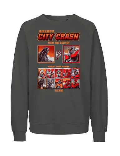 Kaiju vs. Mecha – Retro-Arcade-Kampfspiel - Kaiju vs. Mecha, Arcade-Kampfspiel, Wähle deinen Kämpfer, Retro-Gaming, Riesenmonster, Super-Roboter, Tokusatsu, Mecha-Anime, Retro-Arcade, Kampfspiel, Kaiju, Godzilla-Parodie, Retro-Gamer, Japanischer Roboter, 90er-Jahre-Arcade - Fairtrade Sweatshirt