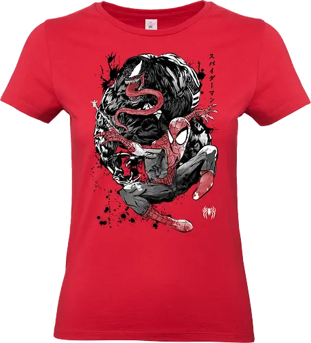 The Spider and the Symbiote sumi e - super heroes, comics, action movies, spider, japanese art, japan, sumi e - Standard T-Shirt (Frauen)