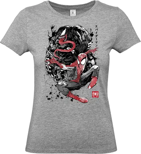 The Spider and the Symbiote sumi e - super heroes, comics, action movies, spider, japanese art, japan, sumi e - Standard T-Shirt (Frauen)