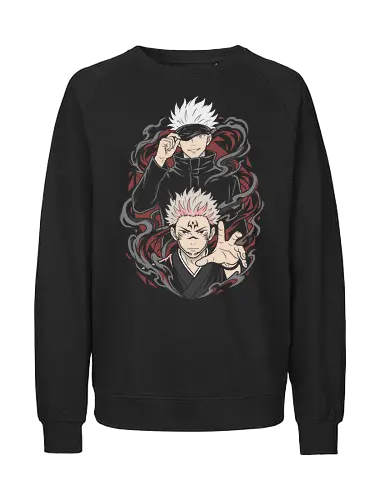 Limitless Shadows: The Strongest vs. The King - Jujutsu Kaisen shirt, Gojo Satoru merch, Ryomen Sukuna apparel, anime graphic tee, dark fantasy streetwear, minimalist otaku clothing, cursed energy design, shonen manga tee, King of Curses shirt, anime rivals clothing - Fairtrade Sweatshirt