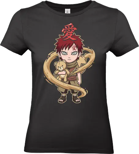 The Lonely Sand Child: A Demon's Love - Gaara shirt, kid Gaara merch, cute anime sand ninja, chibi anime graphic tee, Japanese love kanji apparel, nostalgic shonen streetwear, sad anime boy design, Hidden Sand village clothing, otaku aesthetic fashion, anime teddy bear graphic - Standard T-Shirt (Frauen)