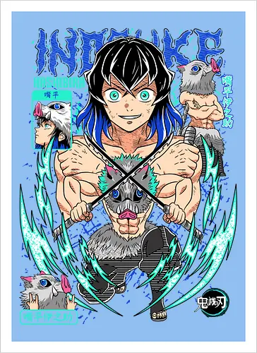 Beast Breathing Fury - inosuke, Slayer, hashibira inosuke, beast breathing, anime warrior, boar mask, anime battle, nichirin blades - Kunstdruck