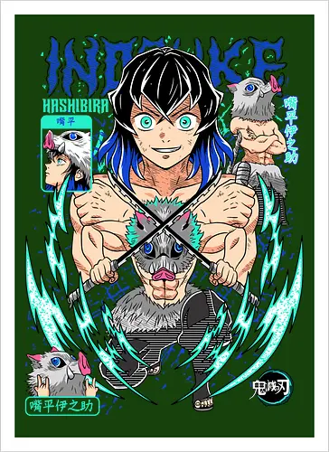 Beast Breathing Fury - inosuke, Slayer, hashibira inosuke, beast breathing, anime warrior, boar mask, anime battle, nichirin blades - Kunstdruck