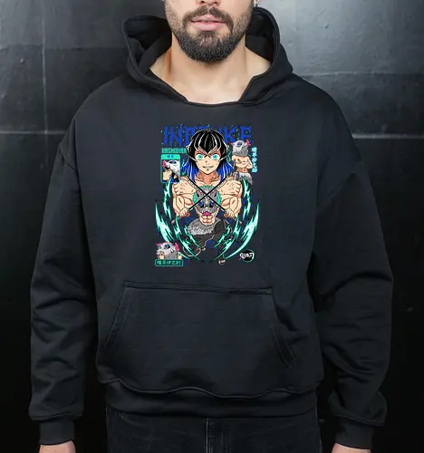 Beast Breathing Fury - inosuke, Slayer, hashibira inosuke, beast breathing, anime warrior, boar mask, anime battle, nichirin blades - Cropped Hoodie