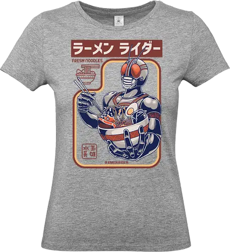 Kamen Rider isst Ramen-Nudeln – lustige Parodie - Kamen Rider-Parodie, Ramen Rider, Tokusatsu-Held, Ramen-Nudeln, japanisches Essen, Masked Rider, Henshin, lustige Ramen, Anime-Essen, Nudel-Liebhaber, Retro-Superheld, Anime-Parodie, Otaku, Ramen-Schüssel, Popkultur-Mashup - Standard T-Shirt (Frauen)