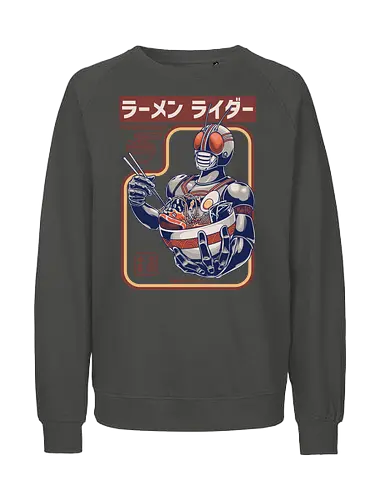 Kamen Rider isst Ramen-Nudeln – lustige Parodie - Kamen Rider-Parodie, Ramen Rider, Tokusatsu-Held, Ramen-Nudeln, japanisches Essen, Masked Rider, Henshin, lustige Ramen, Anime-Essen, Nudel-Liebhaber, Retro-Superheld, Anime-Parodie, Otaku, Ramen-Schüssel, Popkultur-Mashup - Fairtrade Sweatshirt