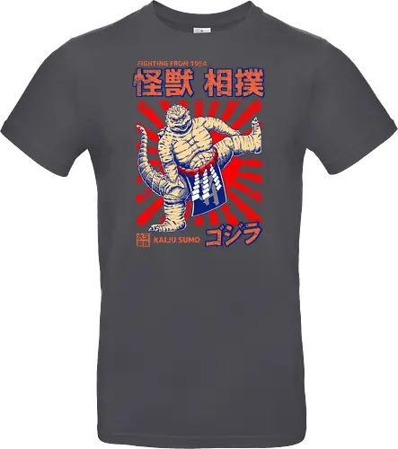Kaiju als Kaiju-Sumo-Ringer – Parodie auf japanische Monster - Kaiju, Kaiju, Kaiju-Sumo, Sumo-Ringer, lustige Monster-Parodie, japanisches Wrestling, Kaiju-Kampf, Kampf aus dem Jahr 1954, japanisches Retro-Thema, Otaku-Humor, Riesenmonster, radioaktiver Dinosaurier, Sumo-Kampf, Kampfsport-Parodie, Tokio-Monster, Nerd-Humor, Popkultur-Mashup, Schwergewichts-Champion, Yokozuna, Kaiju-Fanart, lustiger Dinosaurier, japanische Streetwear - Standard T-Shirt