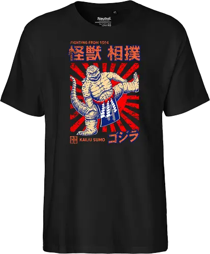 Kaiju als Kaiju-Sumo-Ringer – Parodie auf japanische Monster - Kaiju, Kaiju, Kaiju-Sumo, Sumo-Ringer, lustige Monster-Parodie, japanisches Wrestling, Kaiju-Kampf, Kampf aus dem Jahr 1954, japanisches Retro-Thema, Otaku-Humor, Riesenmonster, radioaktiver Dinosaurier, Sumo-Kampf, Kampfsport-Parodie, Tokio-Monster, Nerd-Humor, Popkultur-Mashup, Schwergewichts-Champion, Yokozuna, Kaiju-Fanart, lustiger Dinosaurier, japanische Streetwear - Fairtrade T-Shirt