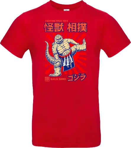 Kaiju als Kaiju-Sumo-Ringer – Parodie auf japanische Monster - Kaiju, Kaiju, Kaiju-Sumo, Sumo-Ringer, lustige Monster-Parodie, japanisches Wrestling, Kaiju-Kampf, Kampf aus dem Jahr 1954, japanisches Retro-Thema, Otaku-Humor, Riesenmonster, radioaktiver Dinosaurier, Sumo-Kampf, Kampfsport-Parodie, Tokio-Monster, Nerd-Humor, Popkultur-Mashup, Schwergewichts-Champion, Yokozuna, Kaiju-Fanart, lustiger Dinosaurier, japanische Streetwear - Standard T-Shirt