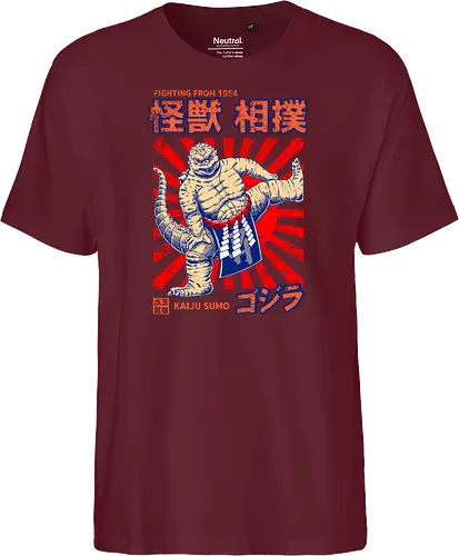 Kaiju als Kaiju-Sumo-Ringer – Parodie auf japanische Monster - Kaiju, Kaiju, Kaiju-Sumo, Sumo-Ringer, lustige Monster-Parodie, japanisches Wrestling, Kaiju-Kampf, Kampf aus dem Jahr 1954, japanisches Retro-Thema, Otaku-Humor, Riesenmonster, radioaktiver Dinosaurier, Sumo-Kampf, Kampfsport-Parodie, Tokio-Monster, Nerd-Humor, Popkultur-Mashup, Schwergewichts-Champion, Yokozuna, Kaiju-Fanart, lustiger Dinosaurier, japanische Streetwear - Fairtrade T-Shirt