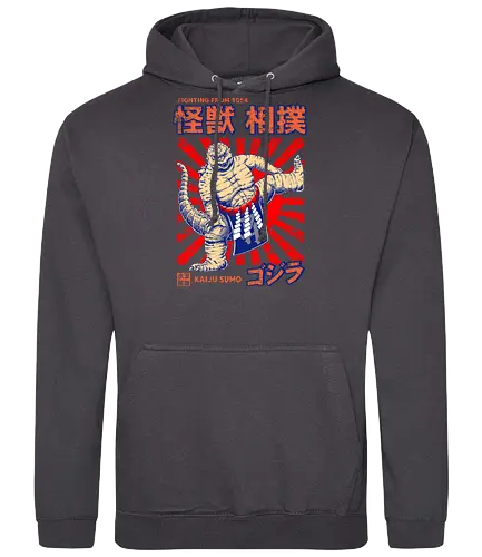 Kaiju als Kaiju-Sumo-Ringer – Parodie auf japanische Monster - Kaiju, Kaiju, Kaiju-Sumo, Sumo-Ringer, lustige Monster-Parodie, japanisches Wrestling, Kaiju-Kampf, Kampf aus dem Jahr 1954, japanisches Retro-Thema, Otaku-Humor, Riesenmonster, radioaktiver Dinosaurier, Sumo-Kampf, Kampfsport-Parodie, Tokio-Monster, Nerd-Humor, Popkultur-Mashup, Schwergewichts-Champion, Yokozuna, Kaiju-Fanart, lustiger Dinosaurier, japanische Streetwear - Standard Hoodie