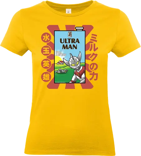 Ultraman-Retro-Milchkarton-Parodie – Lustiges Tokusatsu - Ultraman, Retro-Milchkarton, lustige Tokusatsu-Parodie, japanischer Superheld, Kaiju-Kampf, Ultra Milk, Full Justice, 3 Minuten Ausdauer, Vintage-Verpackungsparodie, Tokusatsu-Held, Popkultur-Mashup, japanische Science-Fiction, Nerd-Humor, Otaku-Komödie, nostalgisches Fernsehen, lustiger Superheld, Milchkarton-Parodie, asiatische Getränkeästhetik, Polka-Dot-Held, Anime-Streetwear - Standard T-Shirt (Frauen)