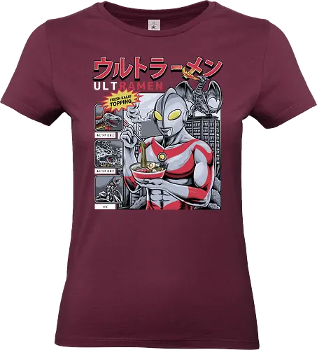 Ultramen Ramen-Nudelsuppe – Lustige Kaiju-Topping-Parodie - Ultraman-Parodie, Ultramen, Ramen-Nudeln, Lustiges Tokusatsu, Parodie auf japanisches Essen, Kaiju-Kampf, Frische Kaiju-Beilage, Alien Baltan, Riesige Monstersuppe, Superhelden beim Essen, Otaku-Humor, Japanische Streetwear, Foodie-Kleidung, Nudel-Liebhaber, Skyline von Tokio, Retro-japanisches Fernsehen, Sci-Fi-Komödie, Monster-Menü, Wortspiel-Grafik, Helden-Appetit, Riesenroboter - Standard T-Shirt (Frauen)