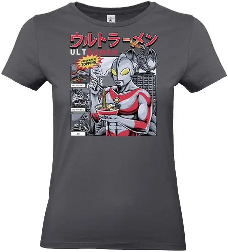 Ultramen Ramen-Nudelsuppe – Lustige Kaiju-Topping-Parodie - Ultraman-Parodie, Ultramen, Ramen-Nudeln, Lustiges Tokusatsu, Parodie auf japanisches Essen, Kaiju-Kampf, Frische Kaiju-Beilage, Alien Baltan, Riesige Monstersuppe, Superhelden beim Essen, Otaku-Humor, Japanische Streetwear, Foodie-Kleidung, Nudel-Liebhaber, Skyline von Tokio, Retro-japanisches Fernsehen, Sci-Fi-Komödie, Monster-Menü, Wortspiel-Grafik, Helden-Appetit, Riesenroboter - Standard T-Shirt (Frauen)