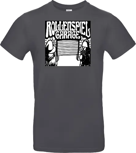 Logo des Podcasts RollenspielGarage in Graustufen. Design by CrlBox. Feuerball!