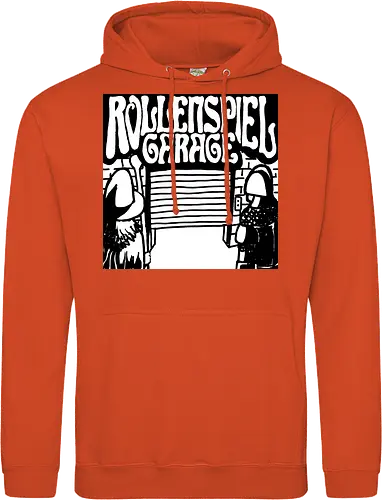 Logo des Podcasts RollenspielGarage in Graustufen. Design by CrlBox. Feuerball!