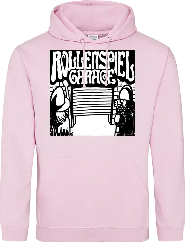 Logo des Podcasts RollenspielGarage in Graustufen. Design by CrlBox. Feuerball!