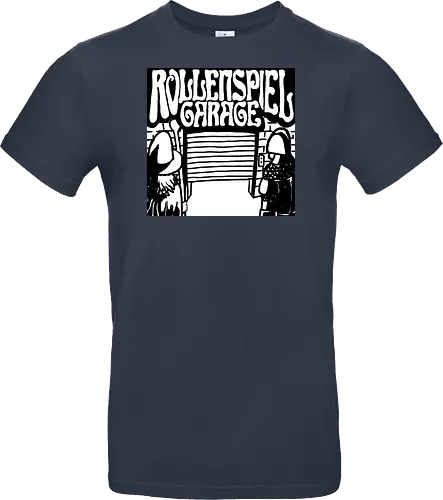 Logo des Podcasts RollenspielGarage in Graustufen. Design by CrlBox. Feuerball!