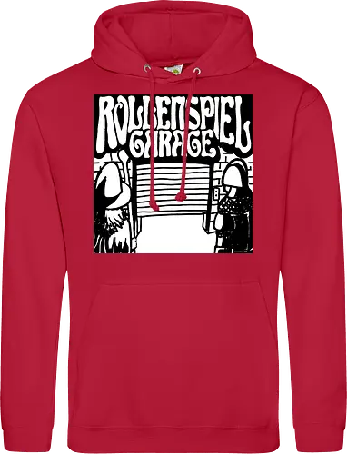 Logo des Podcasts RollenspielGarage in Graustufen. Design by CrlBox. Feuerball!