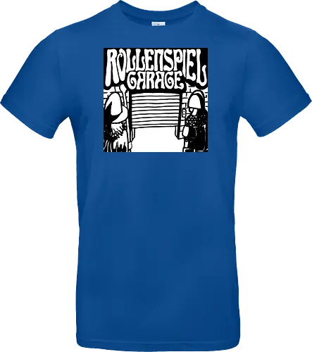 Logo des Podcasts RollenspielGarage in Graustufen. Design by CrlBox. Feuerball!