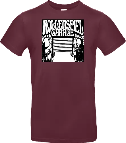 Logo des Podcasts RollenspielGarage in Graustufen. Design by CrlBox. Feuerball!