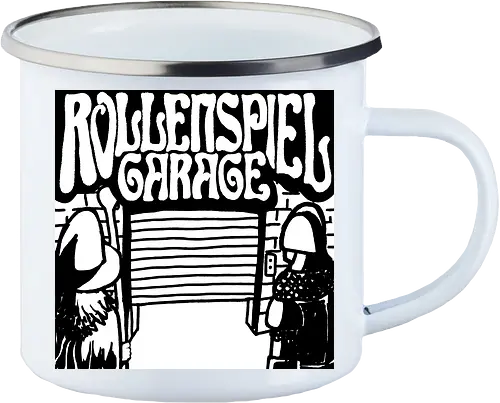 Logo des Podcasts RollenspielGarage in Graustufen. Design by CrlBox. Feuerball!