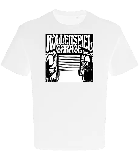 Logo des Podcasts RollenspielGarage in Graustufen. Design by CrlBox. Feuerball!