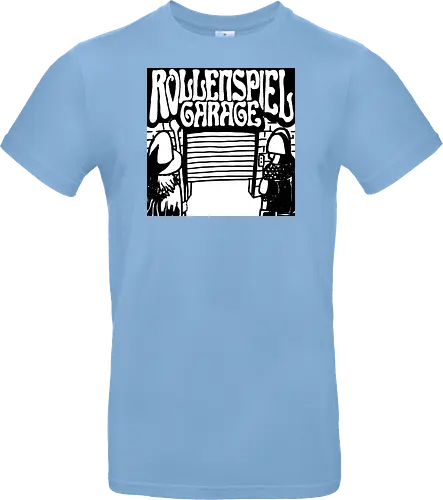Logo des Podcasts RollenspielGarage in Graustufen. Design by CrlBox. Feuerball!