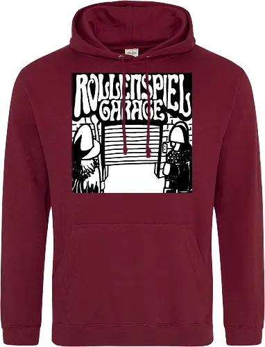 Logo des Podcasts RollenspielGarage in Graustufen. Design by CrlBox. Feuerball!