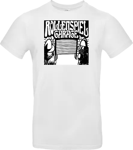 Logo des Podcasts RollenspielGarage in Graustufen. Design by CrlBox. Feuerball!