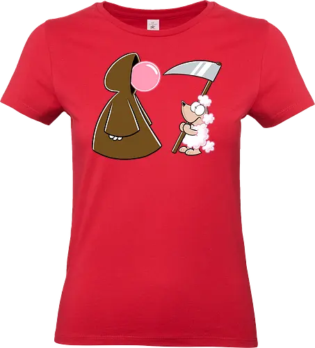Kaugummi-Tod und Pudel - tod, pudel, sense, kaugummi, cartoon, cartoons, nichtlustig, nicht lustig - Standard T-Shirt (Frauen)