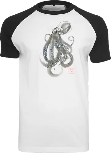 grey octopuss - octopuss, sumie, napan - Raglan T-Shirt