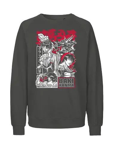 Hanma Battle Stories - baki hanma, anime collage, martial arts, manga panel, combat anime, underground fights, anime artwork, fighter spirit - Fairtrade Sweatshirt
