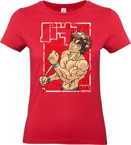 Baki Red Impact - baki, fighting anime, anime design, manga art, combat pose, muscle fighter, anime warrior, red black aesthetic - Standard T-Shirt (Frauen)