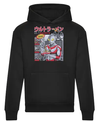 Ultraman isst Ramen-Nudeln vor dem Kampf gegen Kaiju (Parodie) - ultraman parody, ramen noodles, kaiju monster, tokusatsu hero, funny ramen, japanese superhero, anime food, noodle lover, giant monster, ultraman, retro japanese, japanese pop culture, superhero mashup, foodie humor, kaiju parody - Heavyweight Hoodie