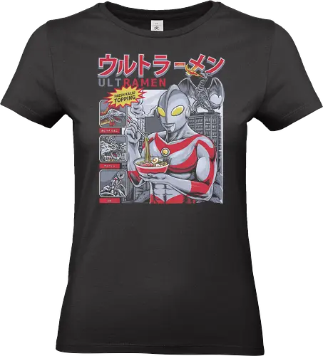 Ultraman isst Ramen-Nudeln vor dem Kampf gegen Kaiju (Parodie) - ultraman parody, ramen noodles, kaiju monster, tokusatsu hero, funny ramen, japanese superhero, anime food, noodle lover, giant monster, ultraman, retro japanese, japanese pop culture, superhero mashup, foodie humor, kaiju parody - Standard T-Shirt (Frauen)