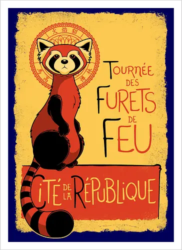 Roter Panda Vintage Französisches Poster Art Nouveau Oriental